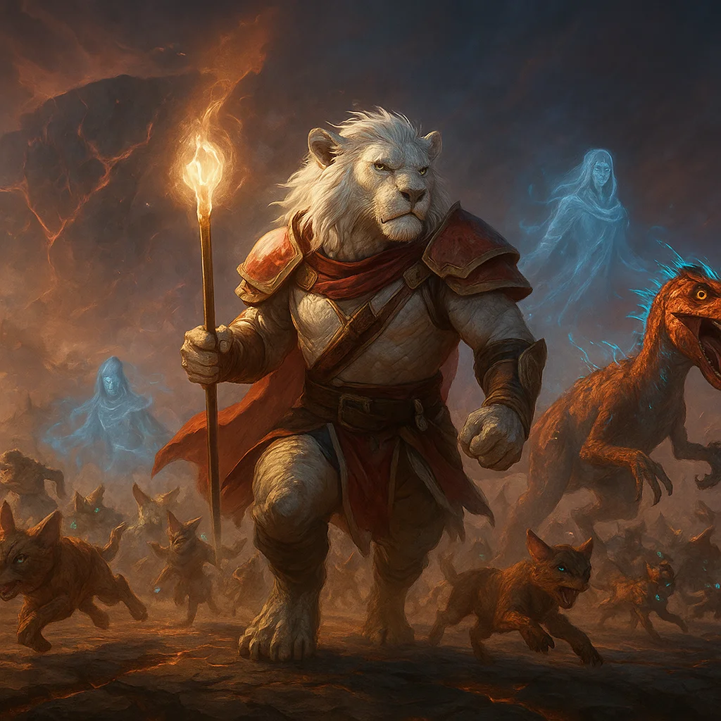 Digital illustration of Mardu Energy Timeless Magic deck battlefield with Guide of Souls, Amped Raptor, Ajani and Strip Mine highlighted.