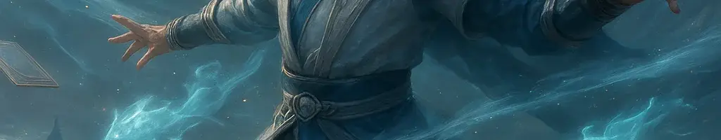 Fantasy air mage bending wind to exile creatures while white-blue draft cards swirl, illustrating Airbending tempo strategy in Avatar draft format